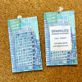 Tarjeta De Visita Acuarela de lavado de ventanas de limpieza comerci