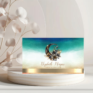 Tarjeta De Visita Acuarela de Luna Floral Elegante