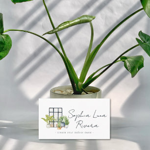 Tarjeta De Visita Acuarela de macetas de plantas de vivero Script