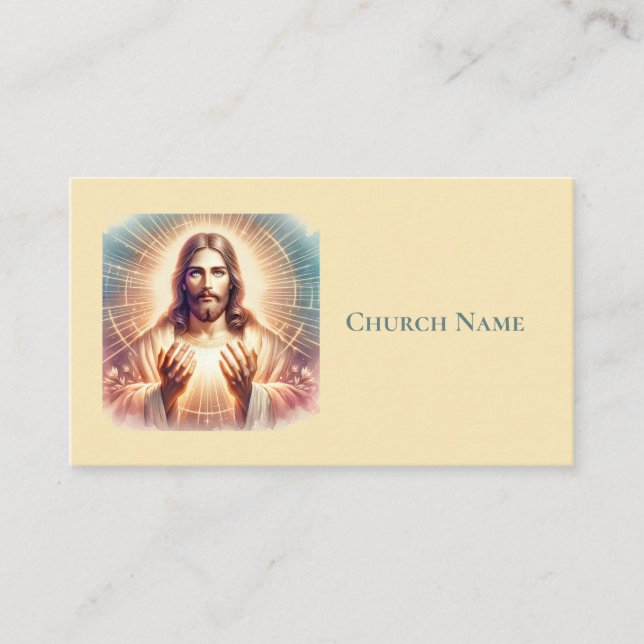 Tarjeta De Visita Acuarela de manos de bienvenida de Jesús (amarillo (Anverso)
