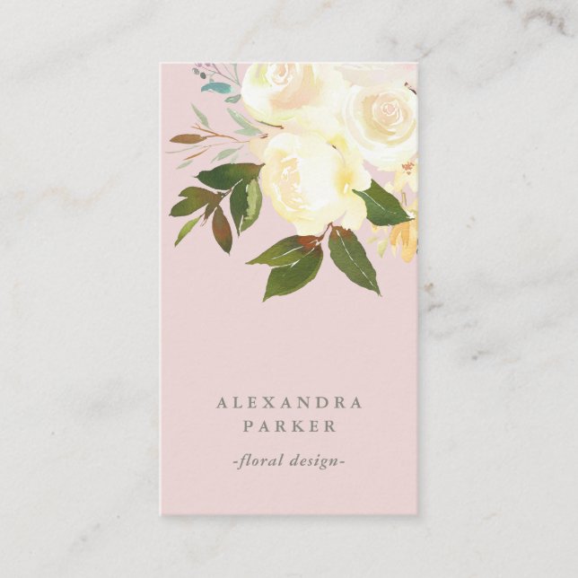 Tarjeta De Visita Acuarela de marfil floral en Rubor (Anverso)