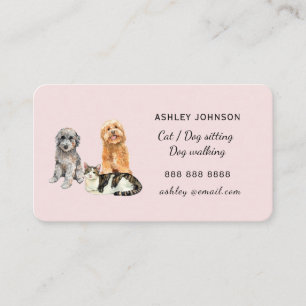 Tarjeta De Visita Acuarela de mascotas perro y gato sentadas