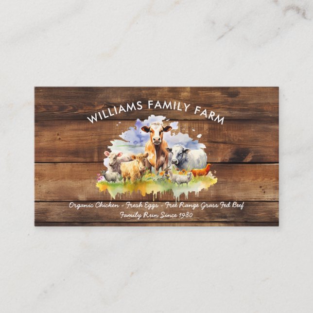 Tarjeta De Visita Acuarela de pollo de vaca (Anverso)