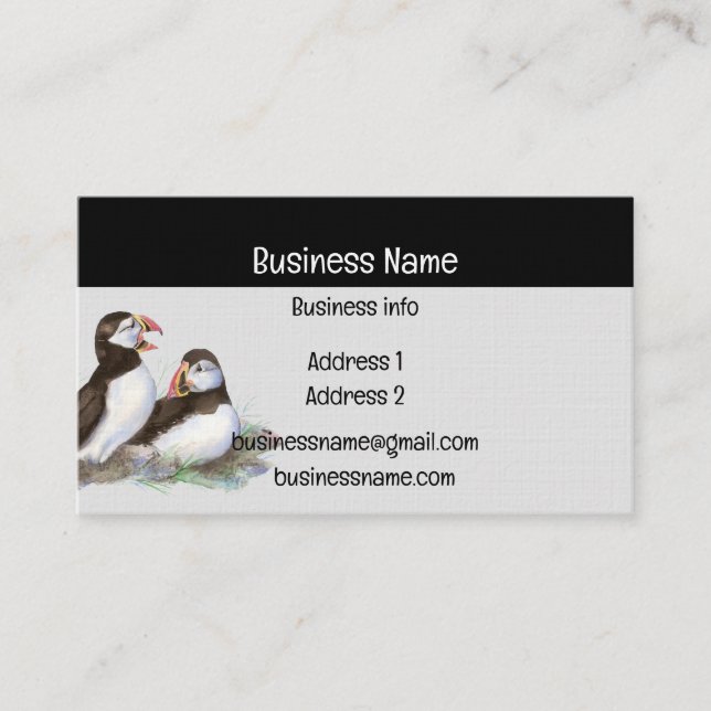 Tarjeta De Visita Acuarela de Puffin BirdNature Vida silvestre (Anverso)