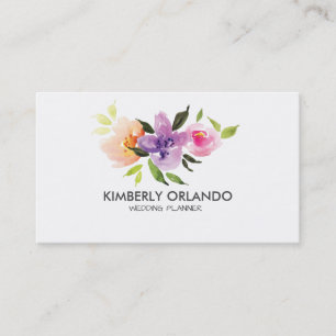 Tarjeta De Visita Acuarela de ramo de flores coloridas