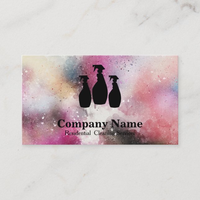 Tarjeta De Visita Acuarela del Servicio de limpieza elegante (Anverso)