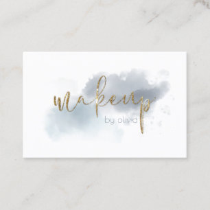 Tarjeta De Visita Acuarela Dusty Blue and Gold Makeup