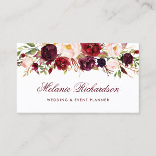 Tarjeta De Visita Acuarela elegante Borgoña Marsala floral