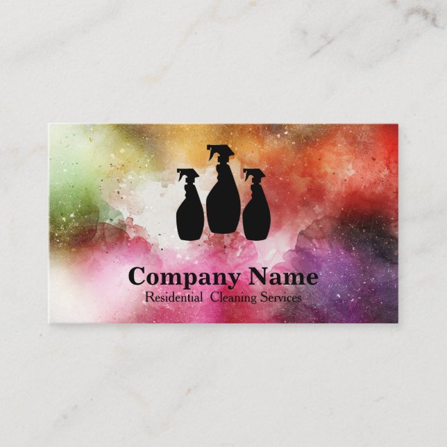 Tarjeta De Visita Acuarela elegante del servicio de la limpieza (Anverso)