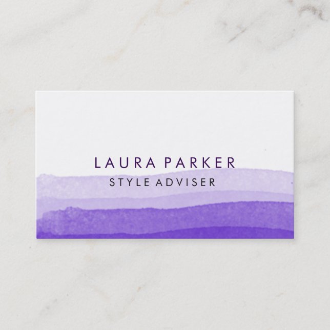 Tarjeta De Visita Acuarela Elegante Mínimo Sutil Plata Púrpura (Anverso)