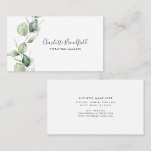 Tarjeta De Visita Acuarela Eucalipto Escritura Elegante Profesional
