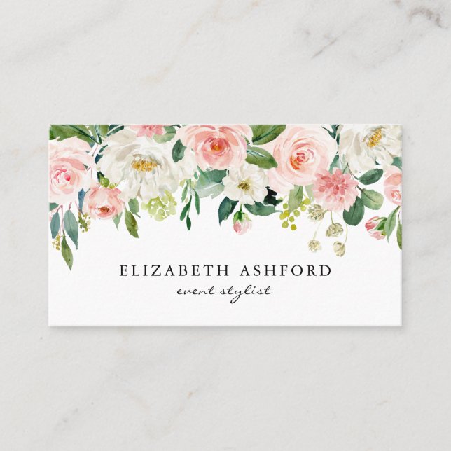 Tarjeta De Visita Acuarela Femenina Peach Peach Peach Floral Garland (Anverso)