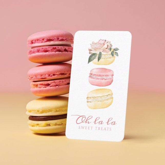 Tarjeta De Visita Acuarela Floral Amarillo Macaron Panadería y Dulce (Watercolor Floral Yellow Macaron Bakery & Sweets Business Card)