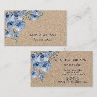 Tarjeta De Visita Acuarela Floral Azul