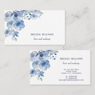 Tarjeta De Visita Acuarela Floral Azul