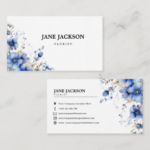 Tarjeta De Visita Acuarela Floral Azul Chic