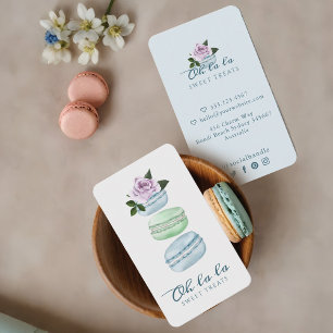 Tarjeta De Visita Acuarela Floral Azul Macaron Panadería y Dulces
