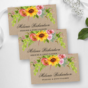 Tarjeta De Visita Acuarela Floral de Girasol Kraft