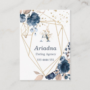 Tarjeta De Visita Acuarela floral de los azules marinos del