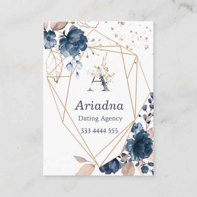 Tarjeta De Visita Acuarela floral de los azules marinos del (Anverso)