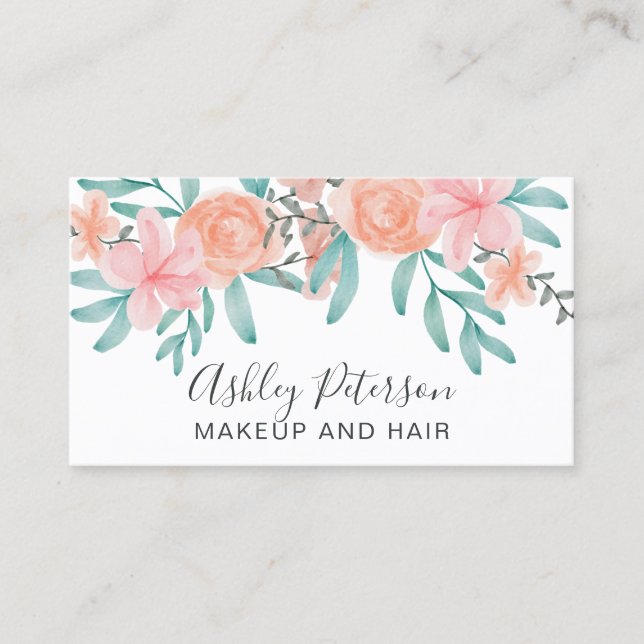 Tarjeta De Visita Acuarela floral de moda de manantial (Anverso)
