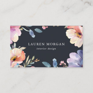 Tarjeta De Visita Acuarela Floral Elegante en Negrita