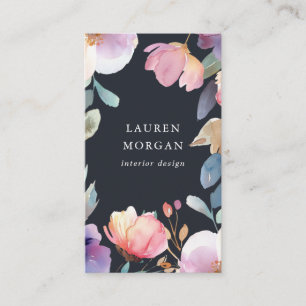 Tarjeta De Visita Acuarela Floral Elegante en Negrita