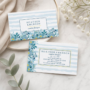 Tarjeta De Visita Acuarela floral Hortensias azules y amarillas
