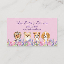Tarjeta De Visita Acuarela Floral Perro Mascota Sitting Grooming Ser