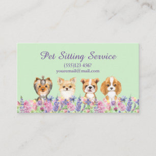 Tarjeta De Visita Acuarela Floral Perro Mascota Sitting Grooming Ser