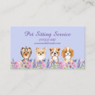 Tarjeta De Visita Acuarela Floral Perro Mascota Sitting Grooming Ser