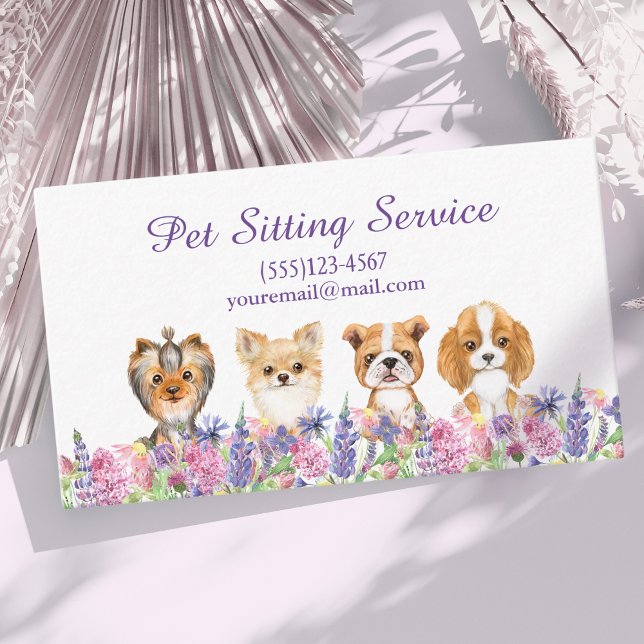 Tarjeta De Visita Acuarela Floral Perro Mascota Sitting Grooming Ser (Subido por el creador)