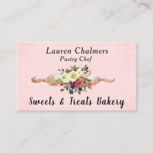 Tarjeta De Visita Acuarela Floral Pin Pastry Chef