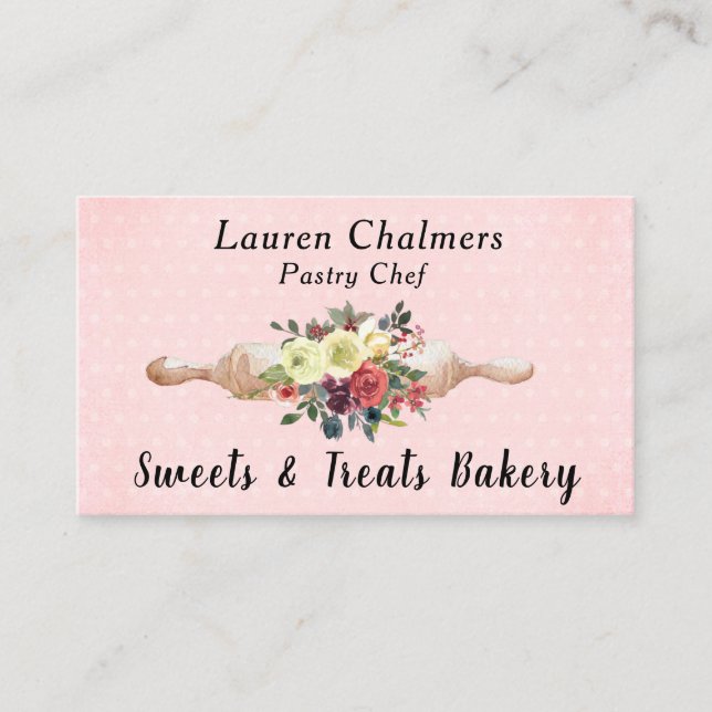 Tarjeta De Visita Acuarela Floral Pin Pastry Chef (Anverso)
