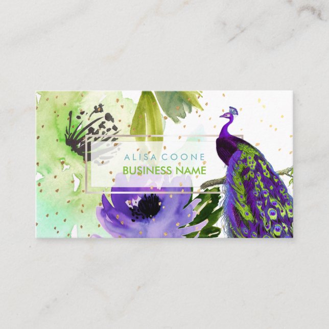 Tarjeta De Visita Acuarela floral PixDezines/Espectros de pavo real/ (Anverso)