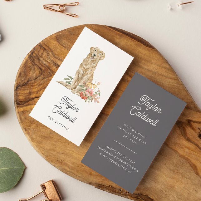 Tarjeta De Visita Acuarela Floral Pup | Cuidado de las mascotas (Subido por el creador)
