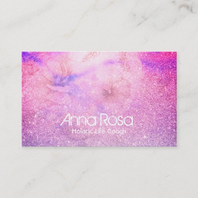 Tarjeta De Visita *~* Acuarela Floral Púrpura Azul Rosa (Anverso)