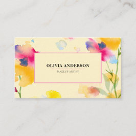 Tarjeta De Visita Acuarela Floral Rosa Amarillo Azul Amarillo Resume