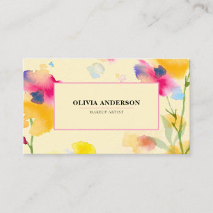 Tarjeta De Visita Acuarela Floral Rosa Amarillo Azul Amarillo Resume