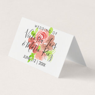 Tarjeta De Visita Acuarela Floral Rosa Beige Rubor Hoja Boda  