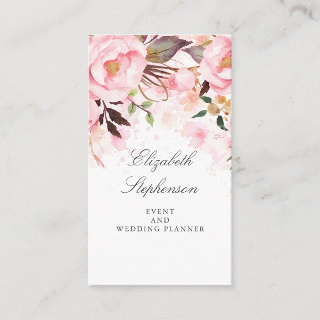 Tarjeta De Visita Acuarela floral rosa elegante y moderna (Anverso)