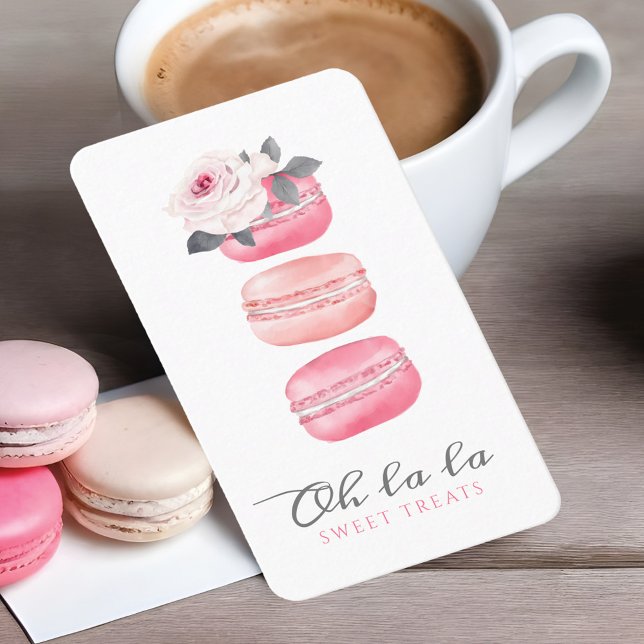 Tarjeta De Visita Acuarela Floral Rosa Macaron Panadería y Dulces (Watercolor Floral Pink Macaron Bakery & Sweets Business Card)
