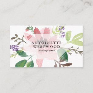 Tarjeta De Visita Acuarela floral rosada moderna femenina