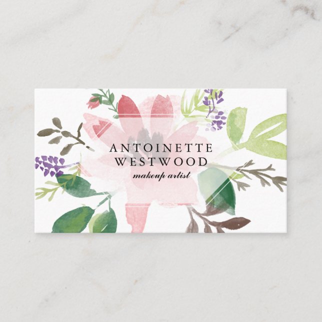 Tarjeta De Visita Acuarela floral rosada moderna femenina (Anverso)
