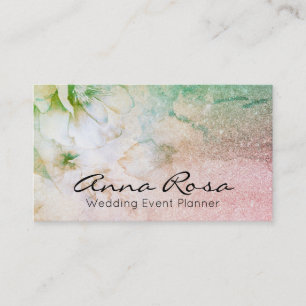 Tarjeta De Visita *~* Acuarela Floral Turquesa Purpurina Celestial