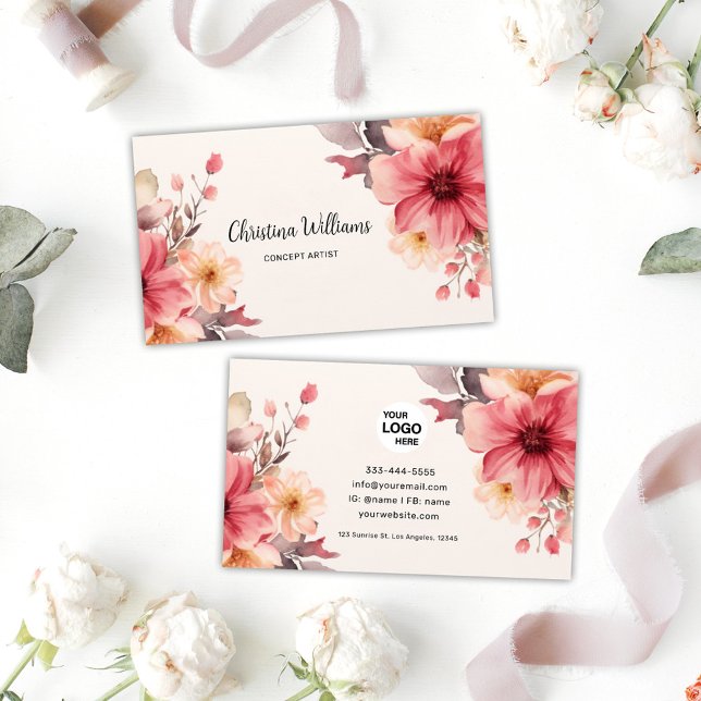 Tarjeta De Visita Acuarela floral única (Unique Floral Watercolor Business Card)