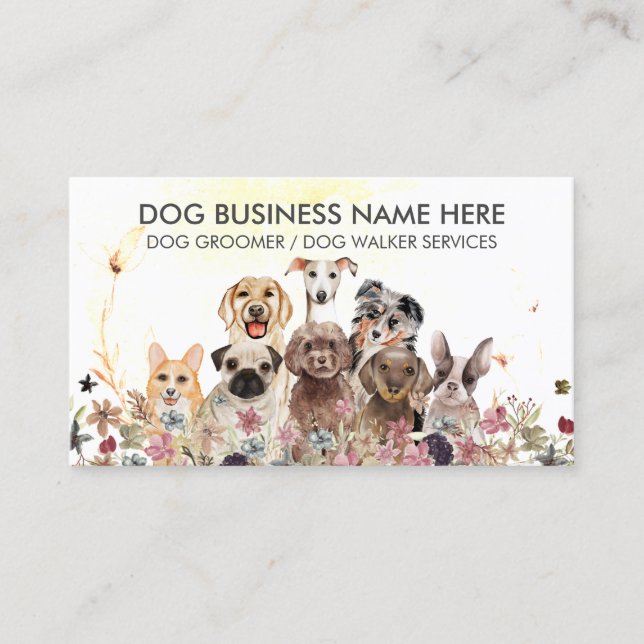 Tarjeta De Visita Acuarela Flores Cuidador de Mascotas Paseador de p (Anverso)