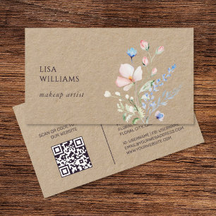 Tarjeta De Visita Acuarela Flores Silvestres Kraft