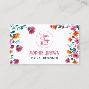 Tarjeta De Visita Acuarela Fuchsia Flores Código QR Floral