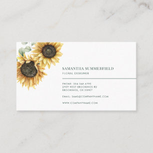 Tarjeta De Visita Acuarela Girasol Eucalipto Profesional